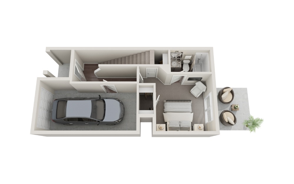 G - 3 bedroom floorplan layout with 3.5 baths and 1555 square feet. (Floor 1)