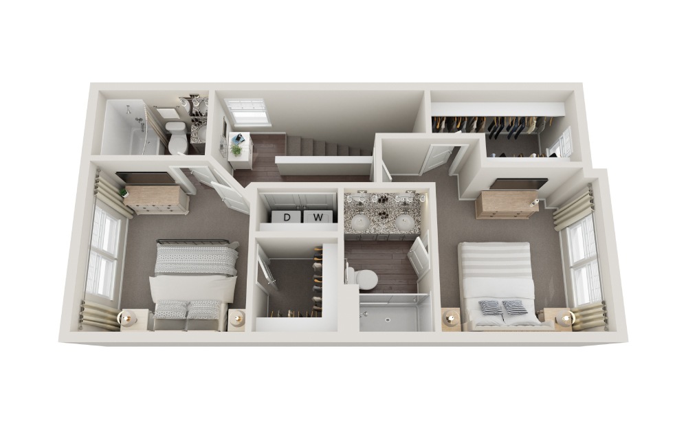 G - 3 bedroom floorplan layout with 3.5 baths and 1555 square feet. (Floor 3)