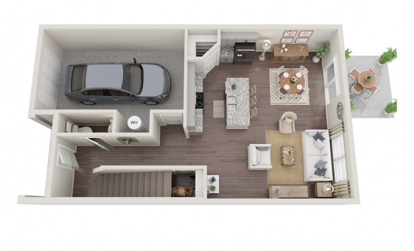 A - 2 bedroom floorplan layout with 2.5 bathrooms and 1612 square feet