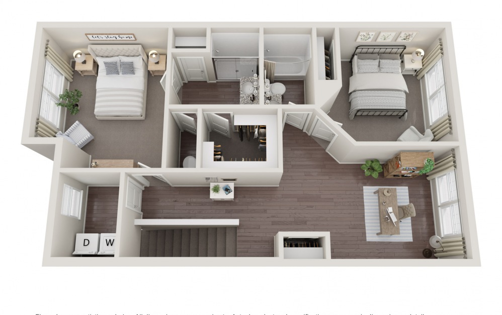 A - 2 bedroom floorplan layout with 2.5 baths and 1612 square feet. (Floor 2)