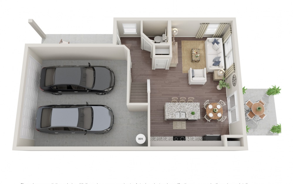 B1 - 2 bedroom floorplan layout with 2.5 baths and 1413 square feet. (Floor 1)