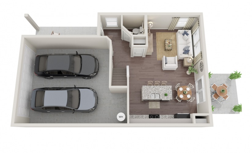 B2 - 3 bedroom floorplan layout with 2.5 bathrooms and 1413 square feet