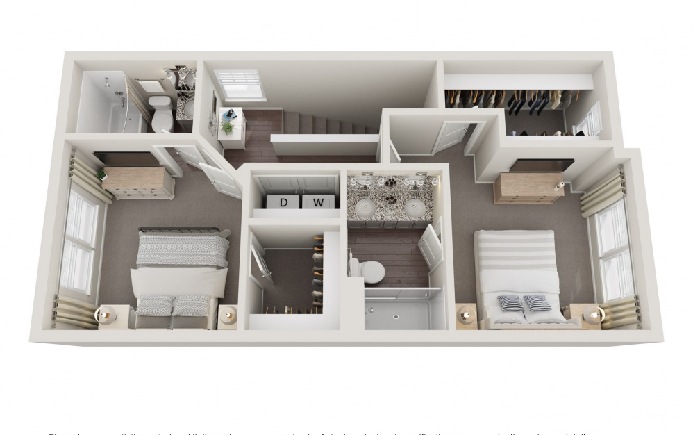 F - 2 bedroom floorplan layout with 2.5 baths and 1274 square feet. (Floor 3)