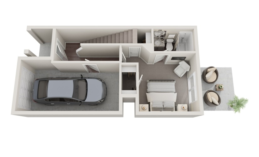 G - 3 bedroom floorplan layout with 3.5 bathrooms and 1555 square feet